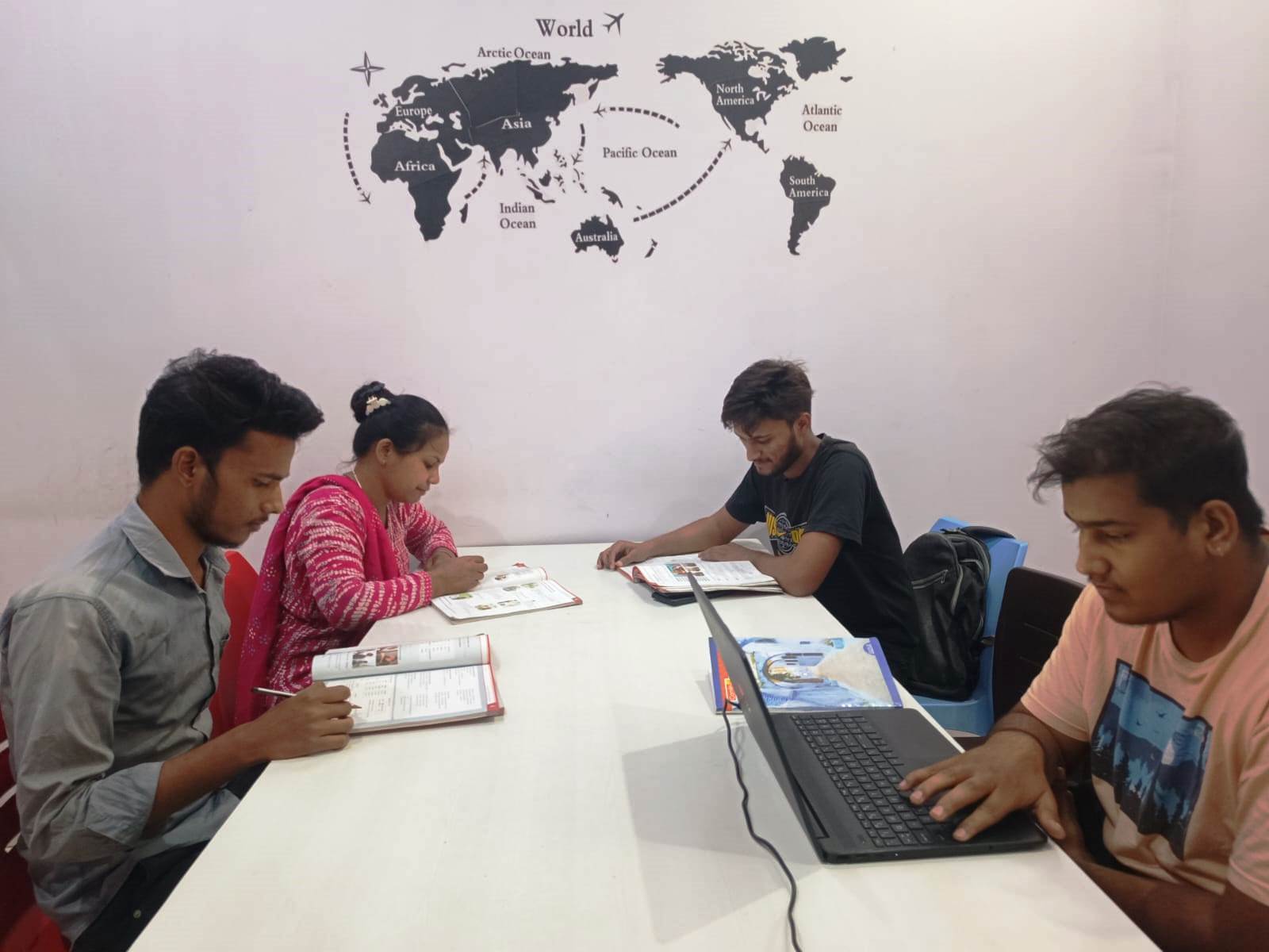 students in library